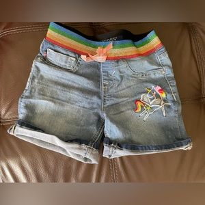 Rainbow unicorn jean shorts